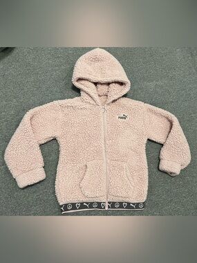 PUMA Girl’s Pink Sherpa Hooded Zippered Jacket 10-12T